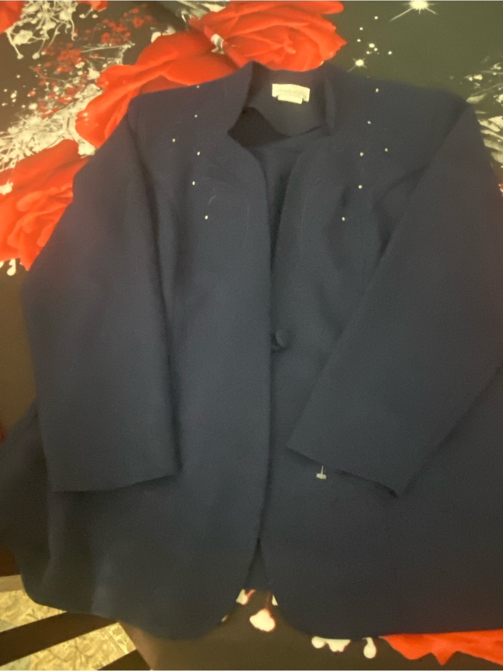 Navy Embellished Women's skirt suit - Classic Open Front two piece